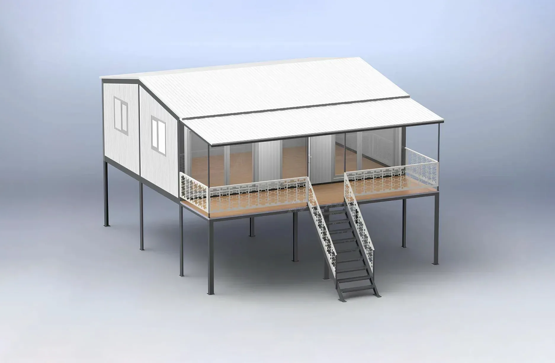 Aufgeständerter Container mit Plattform und Balkon — 2